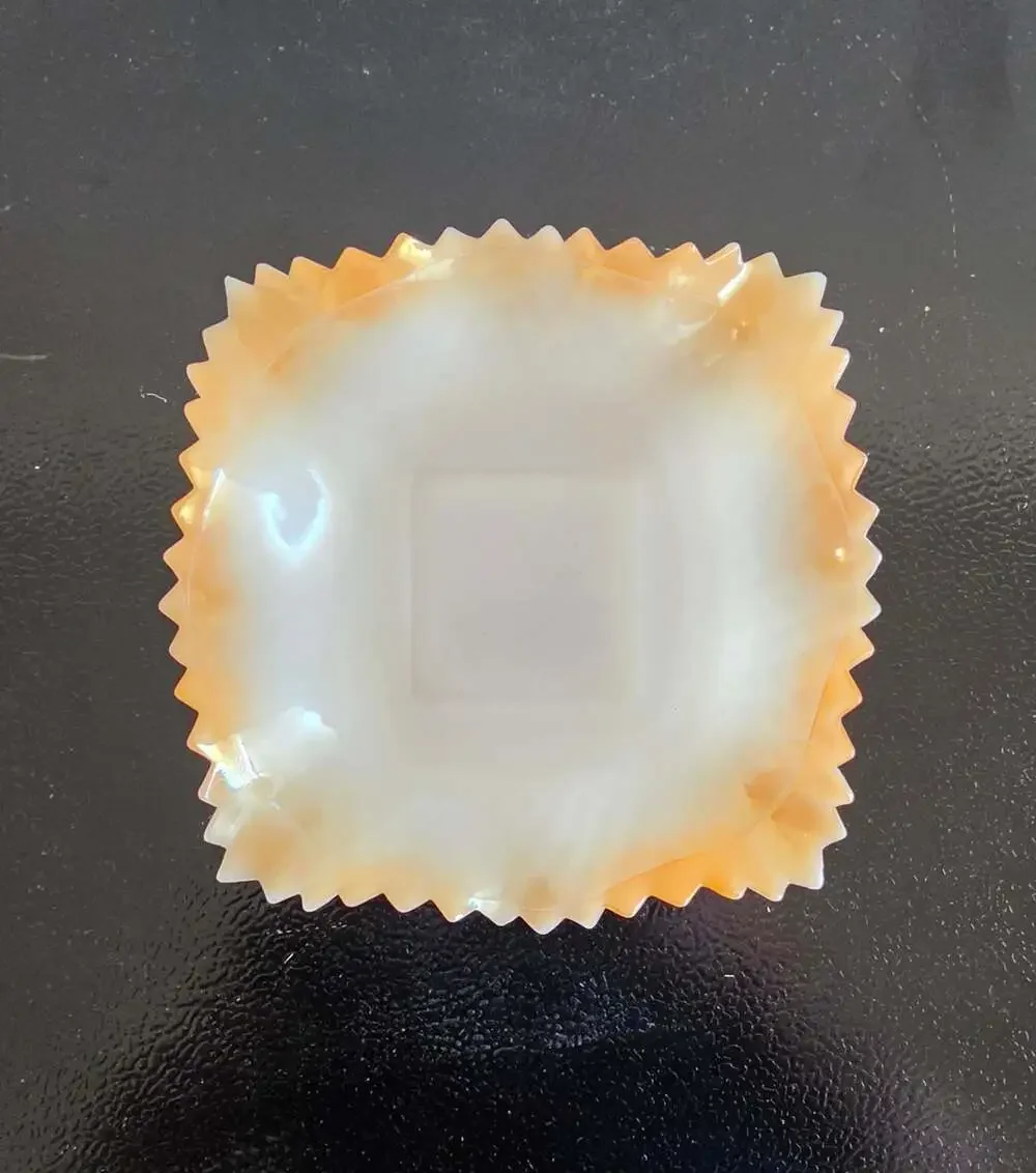 Vintage Indiana Glass Peach Lustre Milk Glass Diamond Point Ruffled Candy Dish